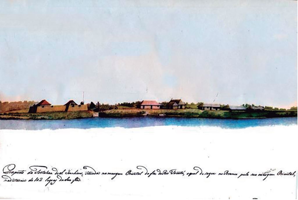 Figura 5: Prospecto da Fortaleza de São Joaquim, situada na margem oriental da foz do Rio Tacutu, na distância de 102 léguas de sua foz. (Codina), p. 265 do Vol. III. Fonte: FERREIRA, 2007. 